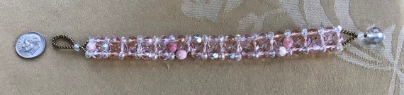Pink, Clear Crystal, Rhodonite Woven Beaded Brace… - image 4