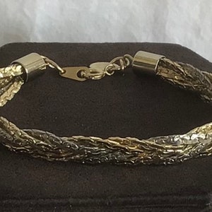 PREMIER DESIGNS Gold, Silver tone Woven Chain Bracelet, 7-7/8”, Vintage (AP8)