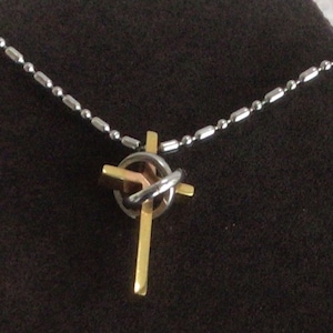 Gold, Silver tone Cross Pendant Necklace, Vintage, 22” (M11)