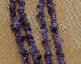 Purple Amethyst Chip Semi-Precious Necklace, Vintage, 34" (AM10)