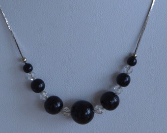Lot De Perles Noires Anciennes Pour Collier Vintage - Occasion - Origine France