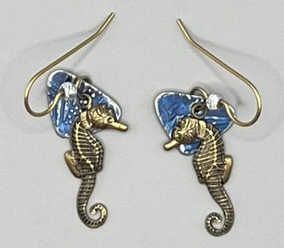 thumbnail image 2 of Seahorse Enamel Drop Dangle Earrings – Silver Rhodium & Blue, Hook Closure, Beach Sea Jewelry For Women 2 of 3