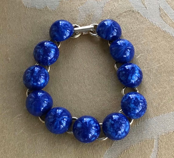 Royal Blue Faux Stone Plastic, Chain Link Bracele… - image 3