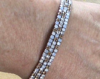 Bracelet bracelet bangle brun, opale, clear rhinestone wrap bangle, ton argenté, vintage (G8)