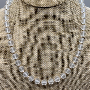 JAPAN 6mm Clear Frosted Plastic Beaded Necklace, 18”, Vintage