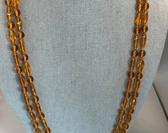 Amber Glass Beaded, Long Necklace, Vintage, 54” (M6)