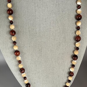 Red Tiger’s Eye, Mother of Pearl Beaded Necklace, Knotted, 28” (C1)