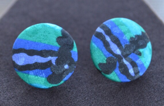 Green, Blue, Purple Fabric Button Pierced Leverba… - image 3