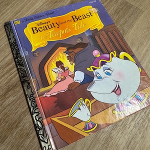 1993 - Un piccolo libro d'oro - La bella e la bestia di Walt Disney - Il racconto della teiera - Libro con copertina rigida vintage - Libro per bambini