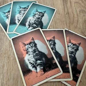6 cartes à jouer chat vintage - éphémères en papier vintage - journal indésirable - cartes interchangeables