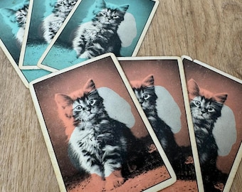 6 Vintage Cat Playing Cards - Vintage Paper Ephemera - Junk Journal - Single Swap Cards