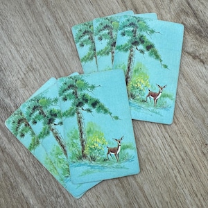 6 Cartas de Baralho Vintage Deer in the Woods - Vintage Paper Ephemera - Junk Journal - Cartas de Troca Únicas