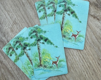 6 naipes antiguos de ciervos en el bosque - Efímeras de papel antiguas - Diario basura - Tarjetas intercambiables individuales