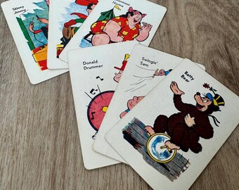 6 Vintage Old Maid Playing Cards - Vintage Paper Ephemera - Junk Journal - Single Swap Cards