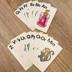 Cartões de alfabeto infantil vintage sem data com ilustrações - Cartões de alfabeto infantil vintage