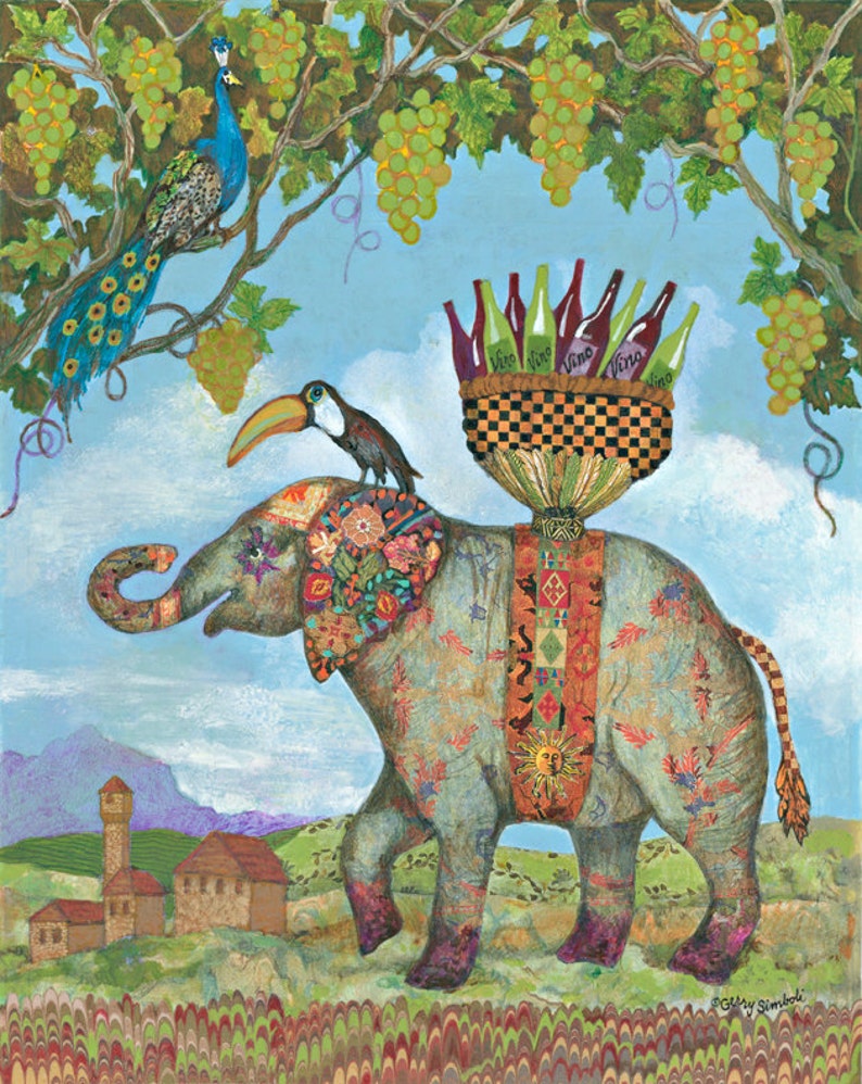 Matted Print Wine Whimsy: Elephant Grape Crusher image 1
