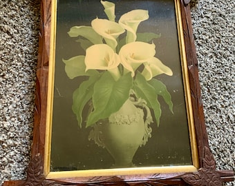 Antique Victorian Lithograph with Black Forest Adirondack Wood Frame