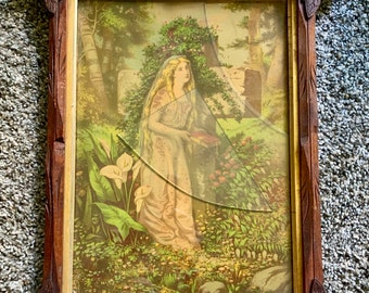 Antique Victorian Lithograph with Black Forest Adirondack Wood Frame