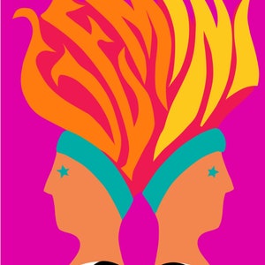 Impresión 12x18 del cartel original del zodiaco vintage de 1969 - Géminis