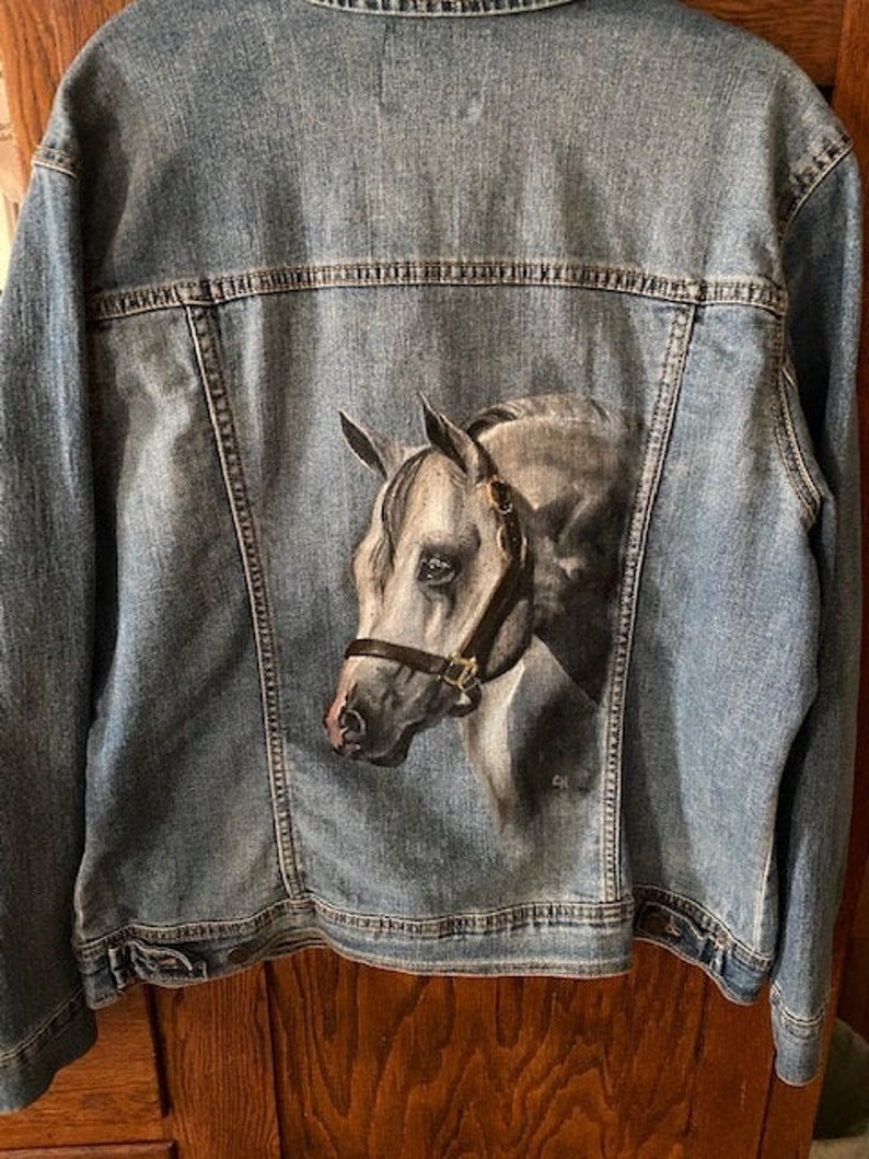 Hand Painted Gray Quarter Horse Denim Jacket Etsy