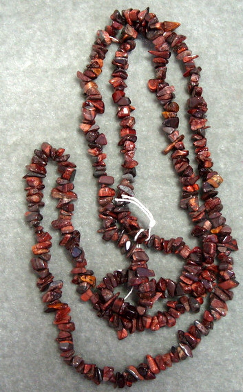 1 Full Strand of Medium Red Tigereye Chips Gemstones Crystals image 1