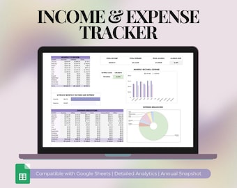Modèle de suivi des revenus et des dépenses pour Google Sheets, feuille de calcul personnalisable, journal financier des petites entreprises, suivi des dépenses mensuelles personnelles