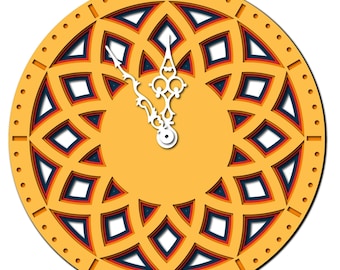 Laser Cut Decorative Wall Clock SVG | 4 Layer 3D Wall Clock Design | Wood Acrylic Paper CNC Laser Cut File Download