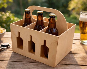 Beer Bottle Gift Box with Handle SVG DXF | 4mm Plywood MDF Beer Caddy Carrier Template | 6-Pack Holder Laser Cut File | Glowforge LightBurn