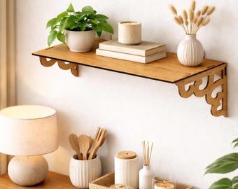 Floating Floral Shelf Laser Cut SVG DXF Files | 40x20 cm Wall Shelf Template | 3mm 4mm 6mm Plywood | CNC Glowforge LightBurn-2