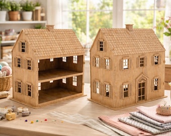 Miniature Dolls House |SVG DXF 1:24 Scale Wooden Laser Cut DIY Kit 3mm | Self Build Model | 26×16×25 cm Two Floor Dollhouse