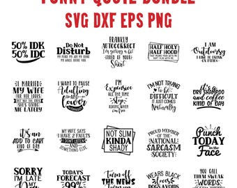 Puede incluir: Un conjunto de diseños de citas divertidas en formatos SVG, DXF, EPS y PNG. Las citas están en una variedad de fuentes y estilos, con frases como "Frankly Autocorrect, I'm getting a bit tired of your shirt" y "I'm expensive all the time, stop asking when I'm free."