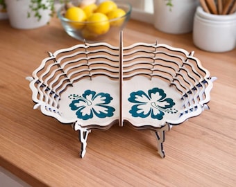 Laser Cut Wooden Fruit Bowl SVG DXF | 30 cm Decorative Kitchen Bowl | 3mm Plywood CNC Glowforge File