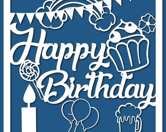 Happy Birthday 6 Greeting Cards SVG DXF PDF Bundle | Wood Paper Acrylic Laser Cut Files | Cricut Cnc Vector Download
