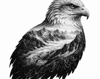 20 JPG PNG Eagle Double Exposure Engraving | Bald Eagle Wildlife Art | Laser Engrave Files for Wood Slate Metal CNC