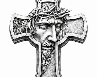 4 PNG Jesus Laser Engrave Files | Christian Cross Wood Engraving | CNC Laser Art for Plywood, MDF, Wall Decor