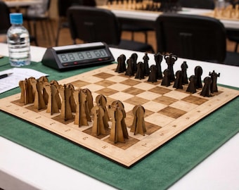 Chess Set SVG DXF Laser Cut Wooden 3mm Plywood Mdf | DIY Minimal Chess Board & Pieces | Cnc Laser Cut | Handmade Gift Tournament Style