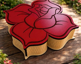 Rose Valentine Box SVG DXF | 3mm Laser Cut Rose Flower Gift Box | 20 cm Diy Keepsake/Jewelry Box | Cnc Glowforge LightBurn xTool File