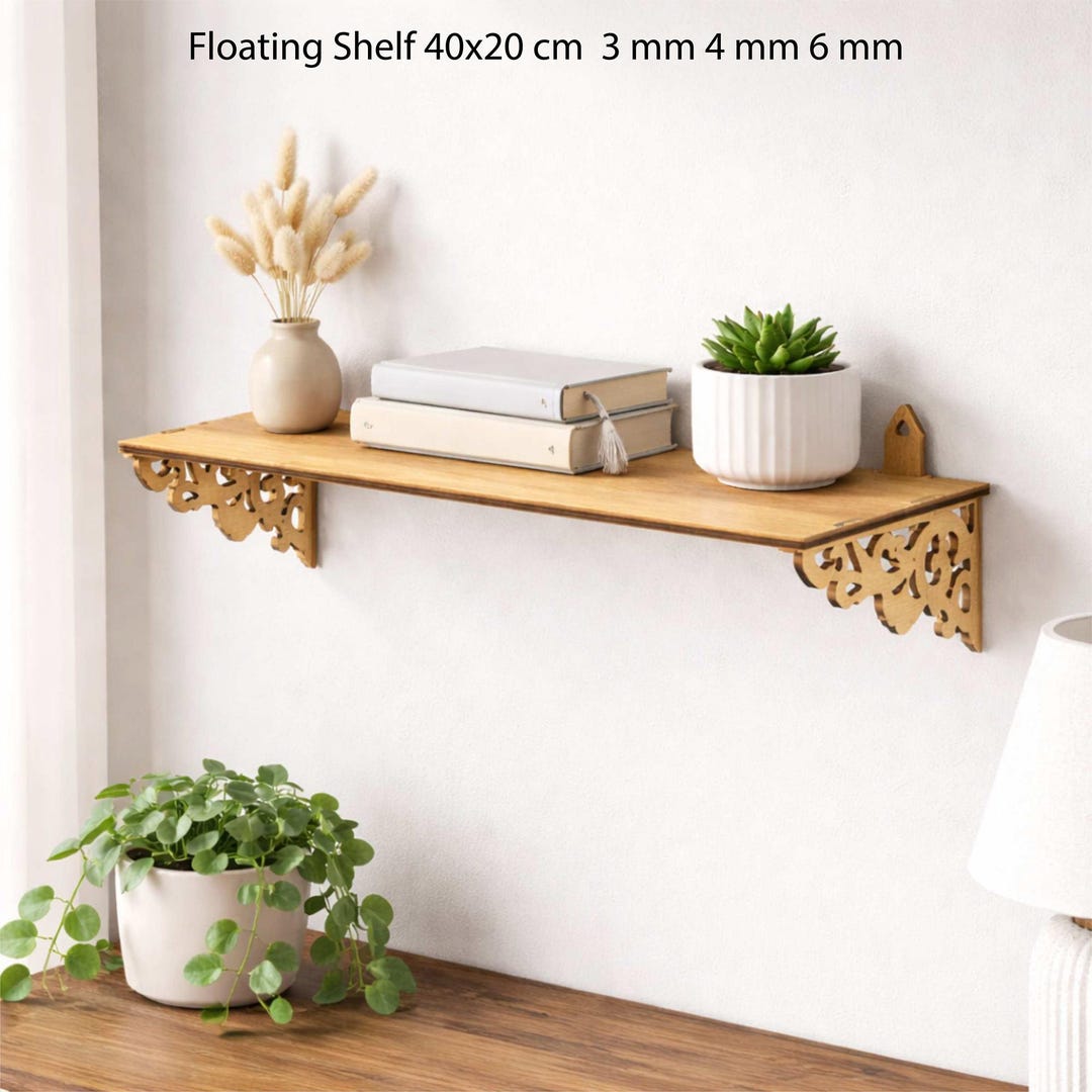 Floating Shelf Laser Cut SVG DXF Files | 40x20 Cm Wall Shelf Template ...