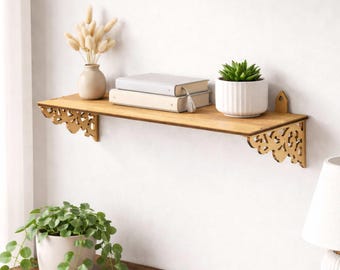 Floating Shelf Laser Cut SVG DXF Files | 40x20 cm Wall Shelf Template | 3mm 4mm 6mm Plywood | CNC Glowforge LightBurn