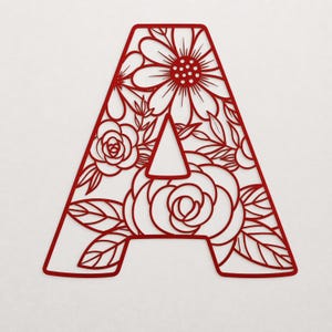 A-Z Alphabet Floral Laser Cut Files SVG DXF PDF | 26 letters Wooden Monogram Letters for Cnc, Wood Paper Acrylic