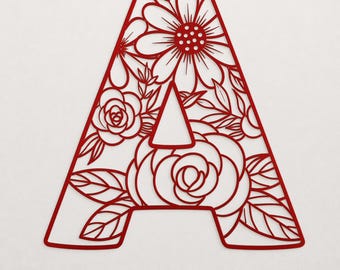 Alfabeto floral A-Z, archivos cortados con láser SVG DXF PDF / 26 letras, letras de monograma de madera para CNC, madera, papel, acrílico