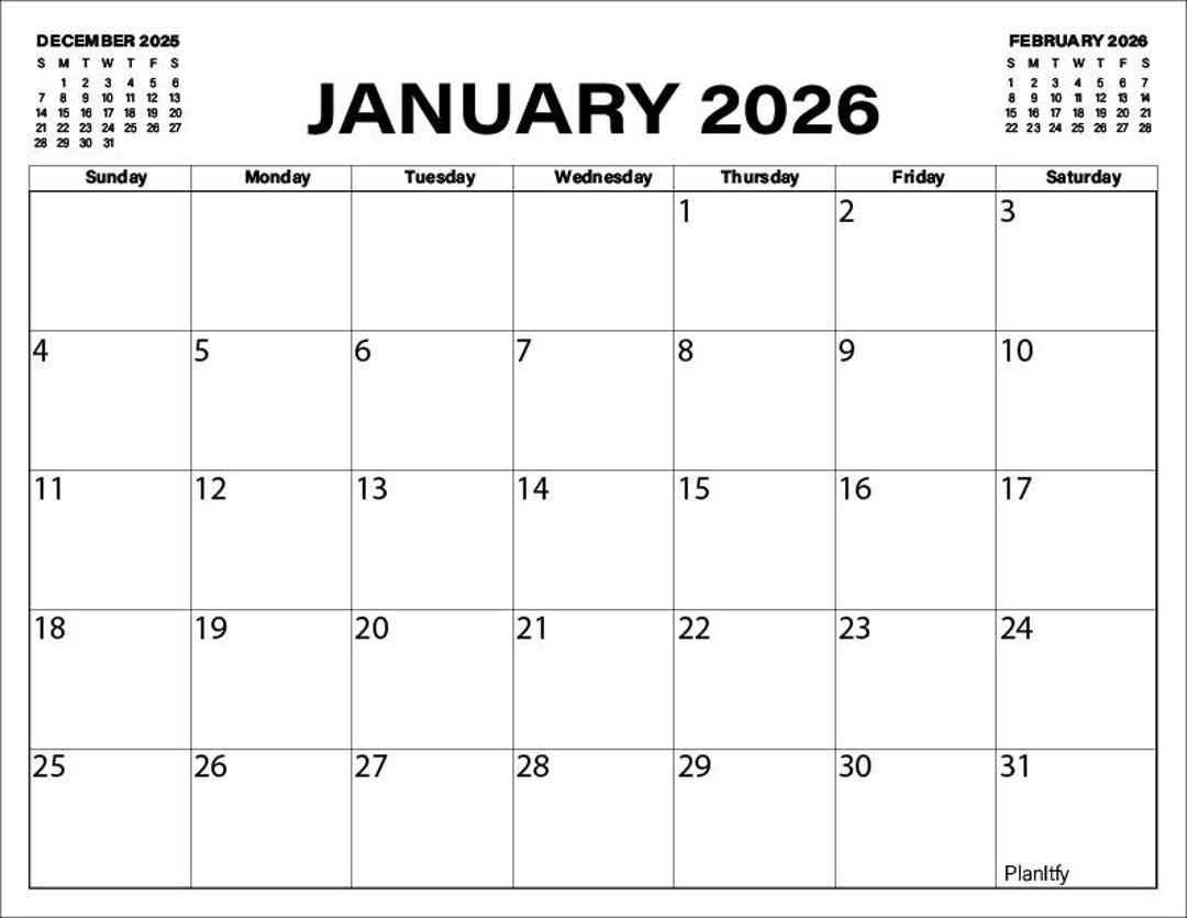 2026 Monthly Calendar Letter Size - Digital PDF Planner Pages | Sunday ...