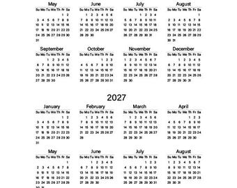 2026-2027 Two Year Calendar Printable – Sunday & Monday Start (PDF)