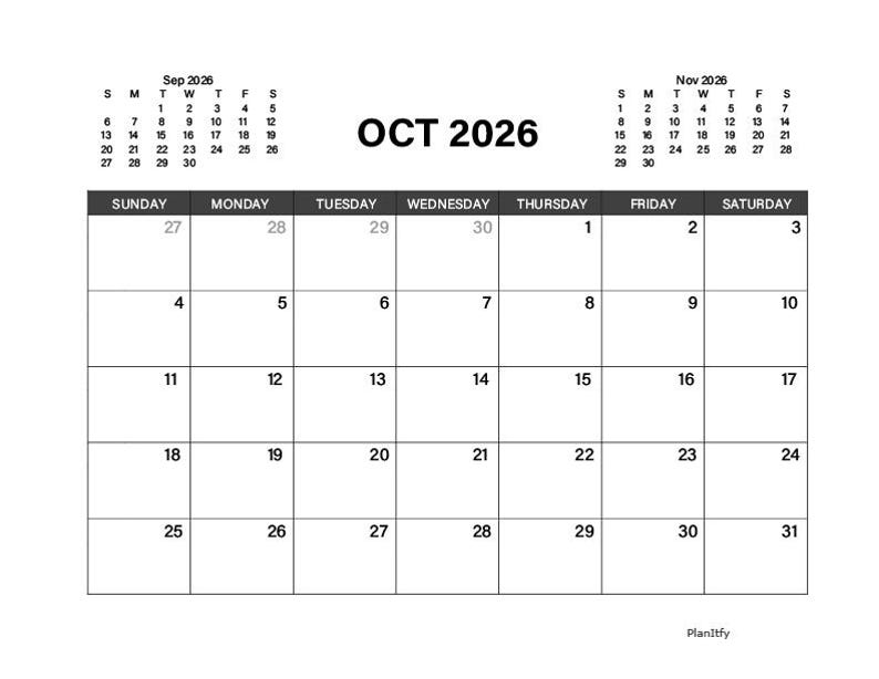 2026 Monthly Calendar Letter Size - Digital PDF Planner Pages | Sunday ...
