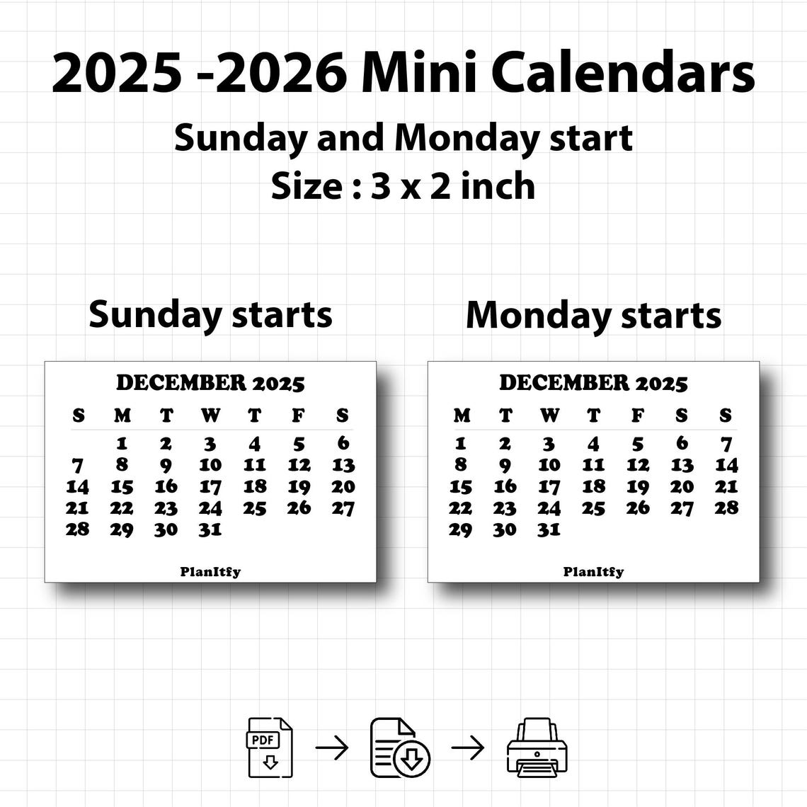 20252026 Mini Calendar Printable Small Monthly Planner (PDF) Etsy