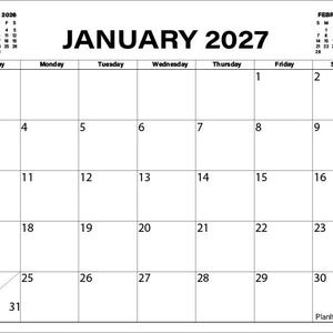 May include: A white calendar page for January 2027, with a layout of days and dates. The calendar includes the preceding month of December 2026 and the following month of February 2027. The word "January" is prominently displayed.
