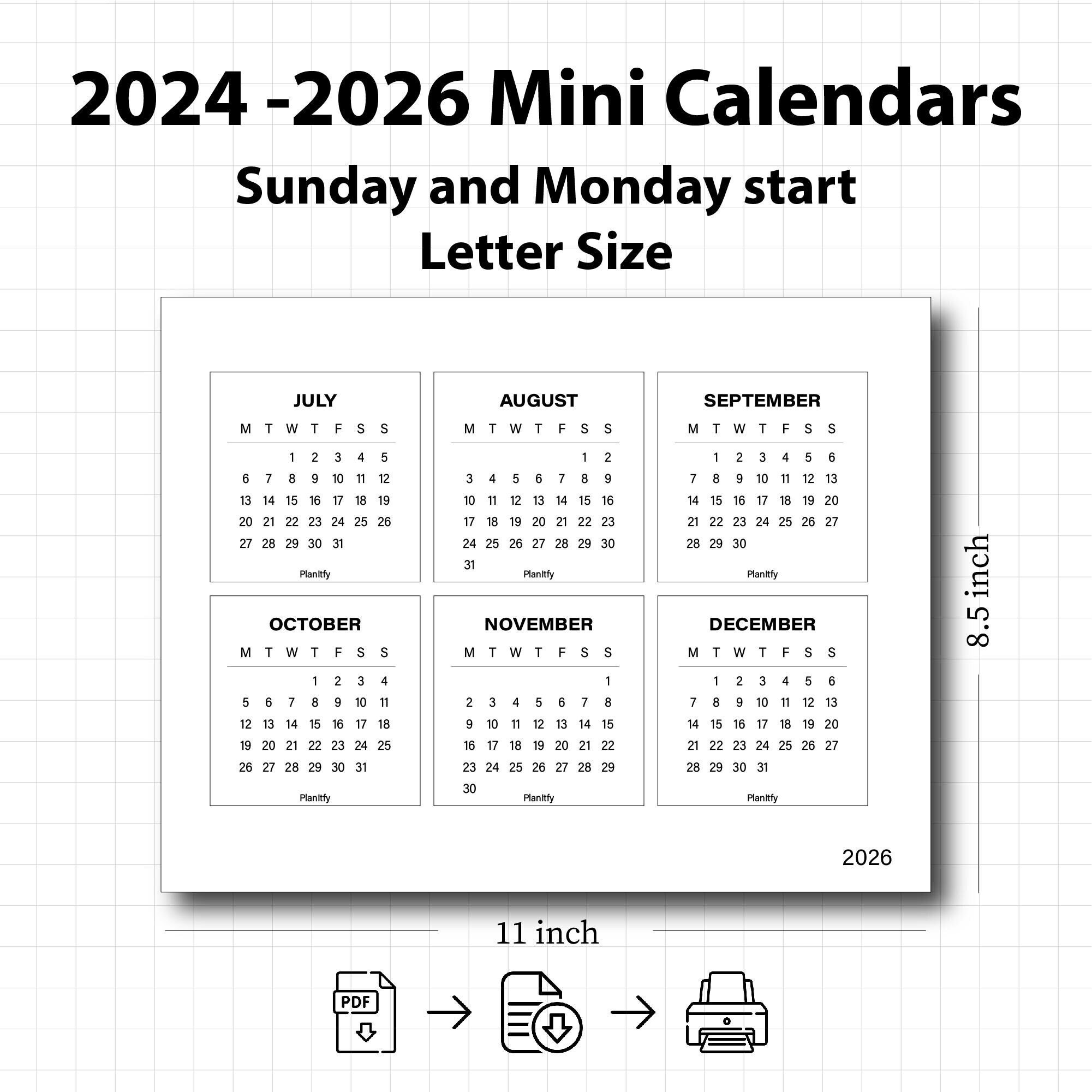 20252026 3 X 3 Inches Mini Calendar 2024 2025 2026 Printable Mini