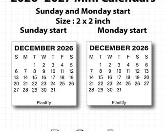 2026-2027 Mini Calendar Printable | 2x2" Monthly Calendars (PDF)