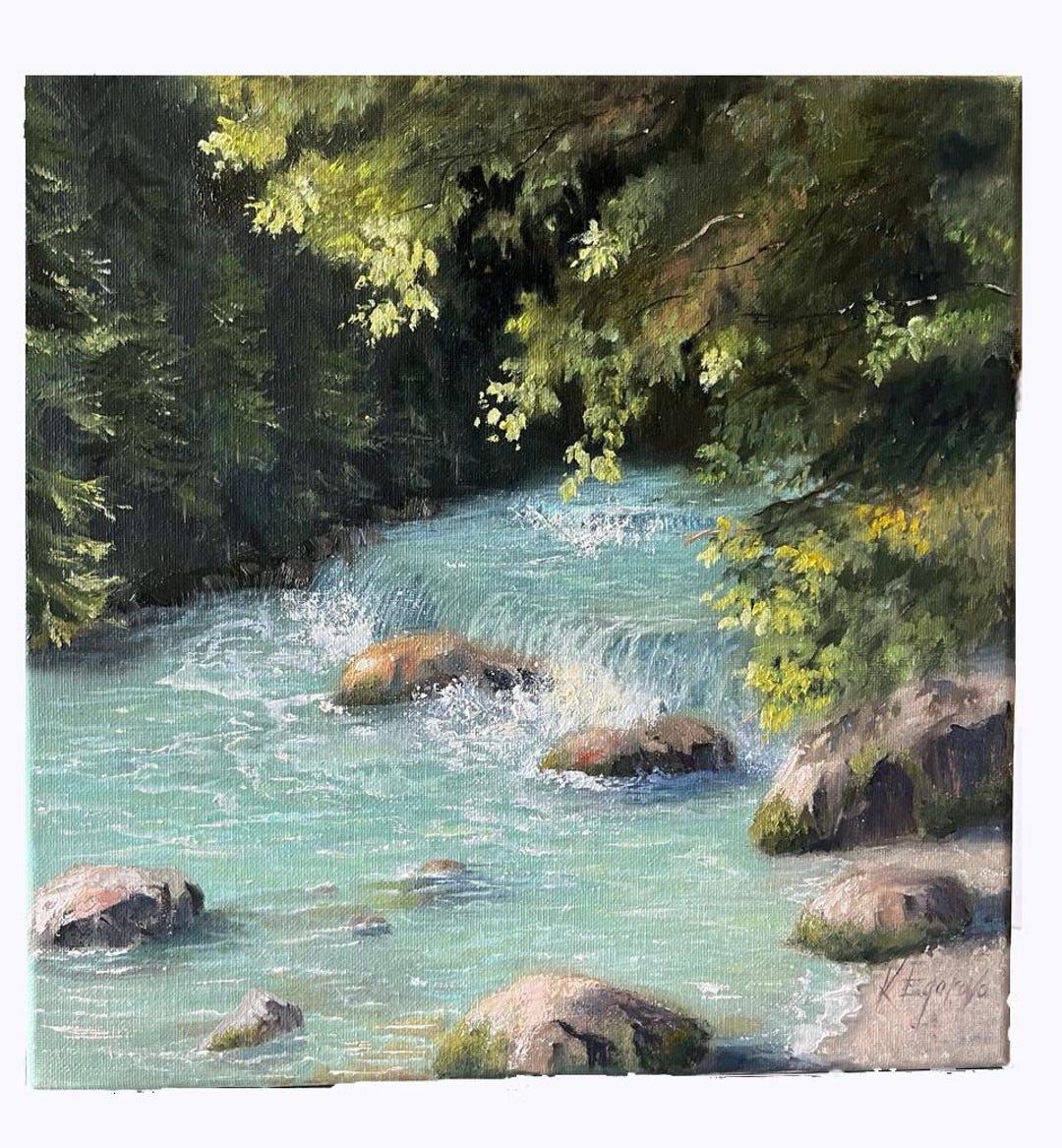 Waterfall Hand-painted Oil Painting on Stretched Canvas Landscape ...