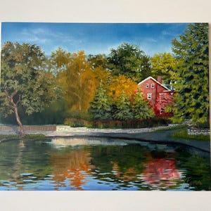 Landscape Oil Painting Pond in a Park Bright Art Oil On Canvas Board 16X20 Inches One of a kind Artwork Wall Art Home Decor